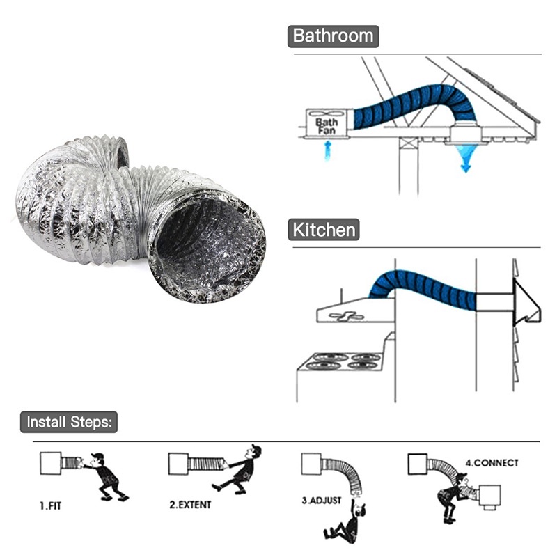 【2M-4Inci】Selang Flexible Aluminium Ducting/Selang Exhaust Aluminium/Saluran Ventilasi Aluminium/Selang Aluminium Cooker Hood