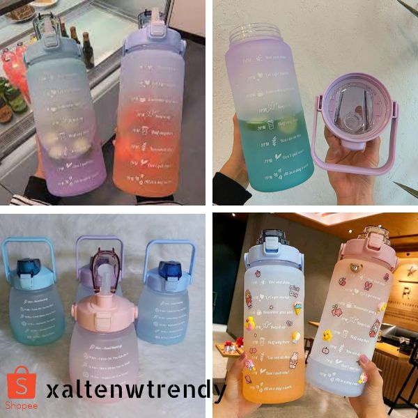 [GRATIS STICKER ] Botol Minum Motivasi dengan Penanda Waktu Kapasitas Besar 2 Liter Murah Tritan Qui