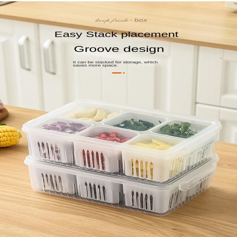 Top Garlic Fresh-keeping Box Double-layer Enam Grid Multi-Fungsi Kulkas Freezer Organizers Drain Storage Box Dapur Gadget Kotak Sayur Dengan Penutup