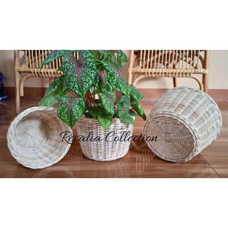 Pot Bunga Rotan Anyaman Bulat Aesthetic