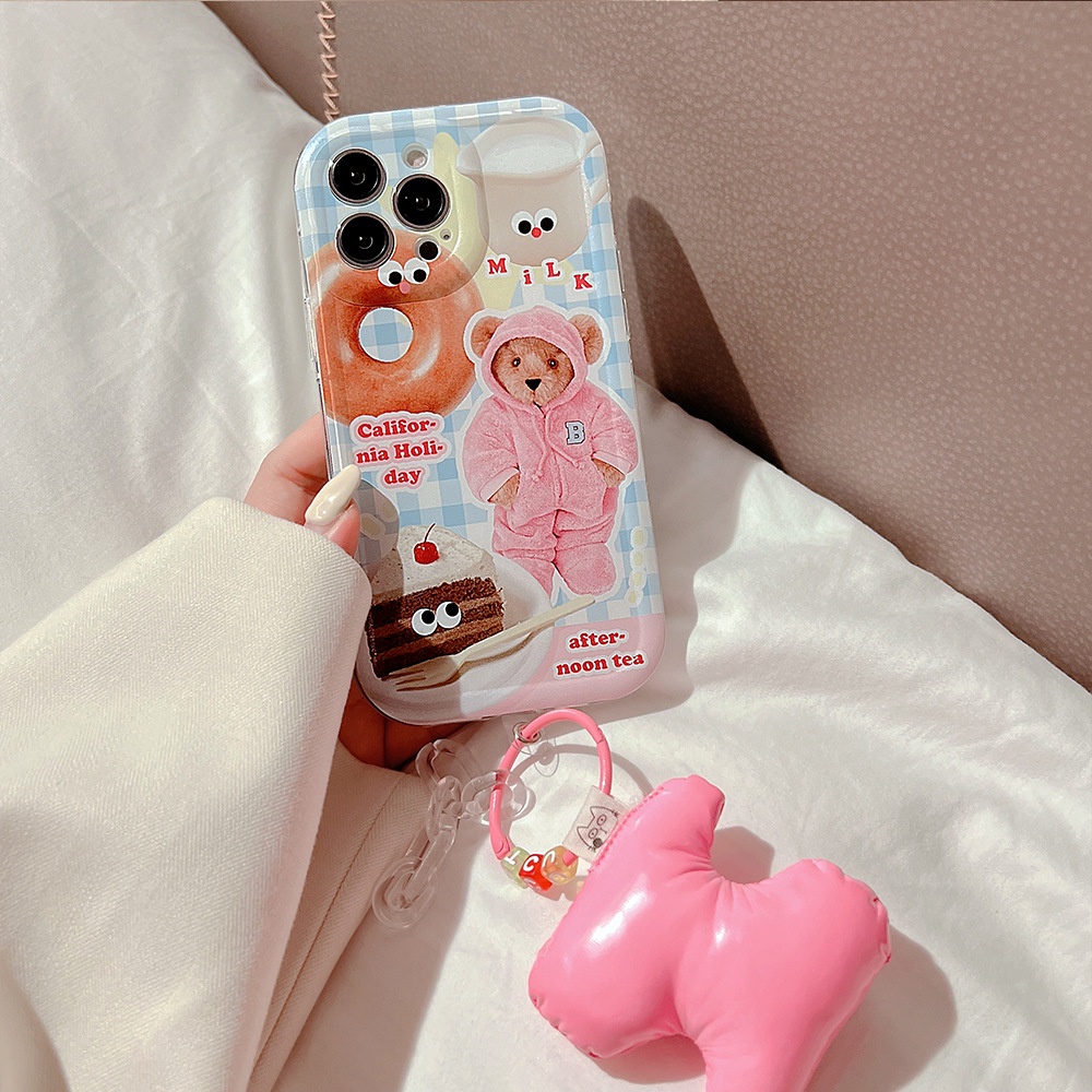 Case Pelindung Lensa Kamera Motif Teddy Bear Dengan Liontin Untuk Iphone 11 12 13 14 PLUS PRO MAX