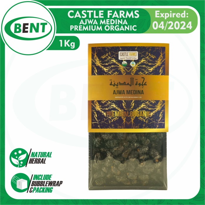 

Kurma Ajwa Madinah 1 kg Premium Organic Castle Farms Medina Dates