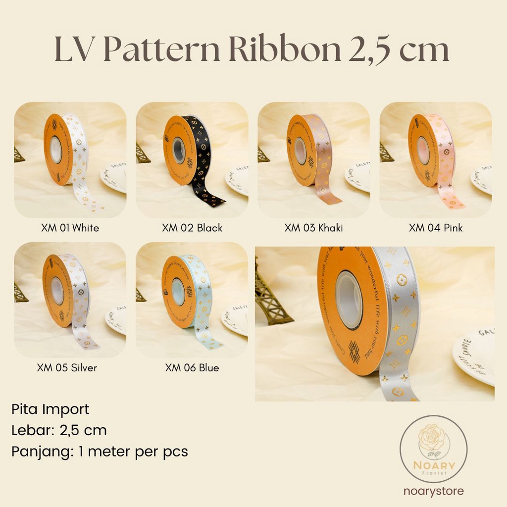 

LV Pattern Ribbon 2.5 CM / Pita Satin / Ribbon / Pita Import / Pita Bunga / Pita Kado / Pita Chiffon / Pita Termurah / Flower Ribbon / Florist Ribbon / Pita / Pita Grosir / Pita Besar Kecil Medium / Satin / OPP / Pita Tarik / Florist supply