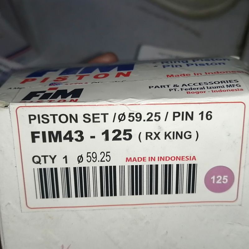 Piston seher kit rxk rx king oversize 125 fim