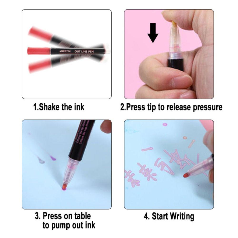 Nanas8 /12 /24PCS Double Line Pen Hand Akun DIY Natal Fluorescence Pen Hand Painted Magic Contour Stabilo Pen