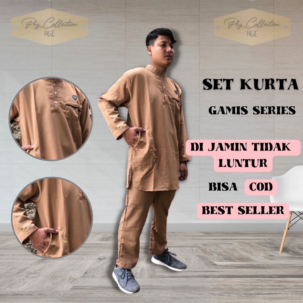 Setelan koko Kurtah Pakistan laki laki Dewasa Kurta Gamis Pakistan Polos Pria Dewasa Lengan Panjang Ukuran M L XL XXL