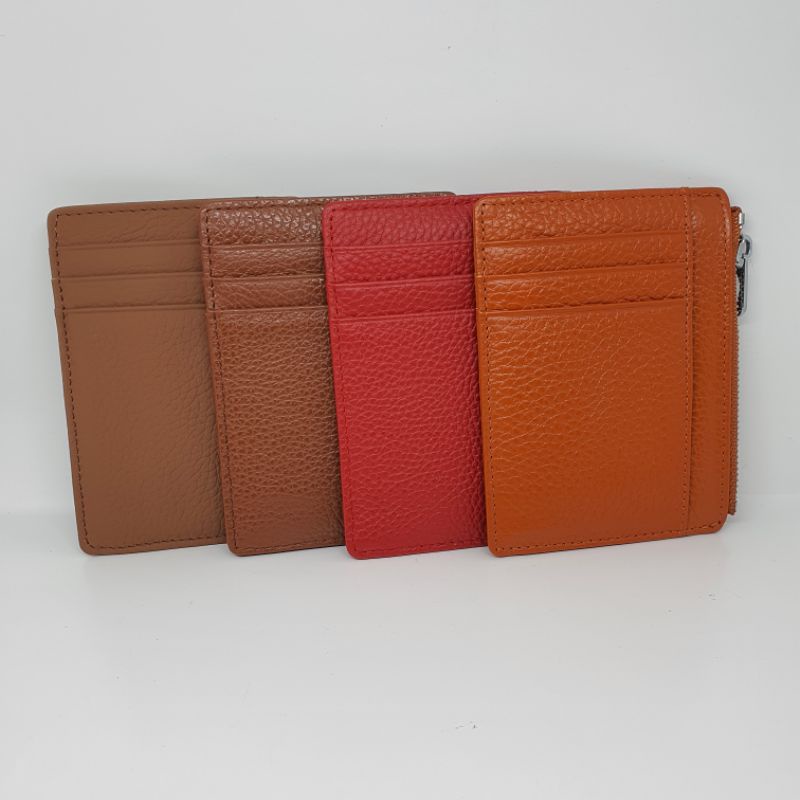 cassie slim leather card holder wallet with zipper / dompet kartu tipis