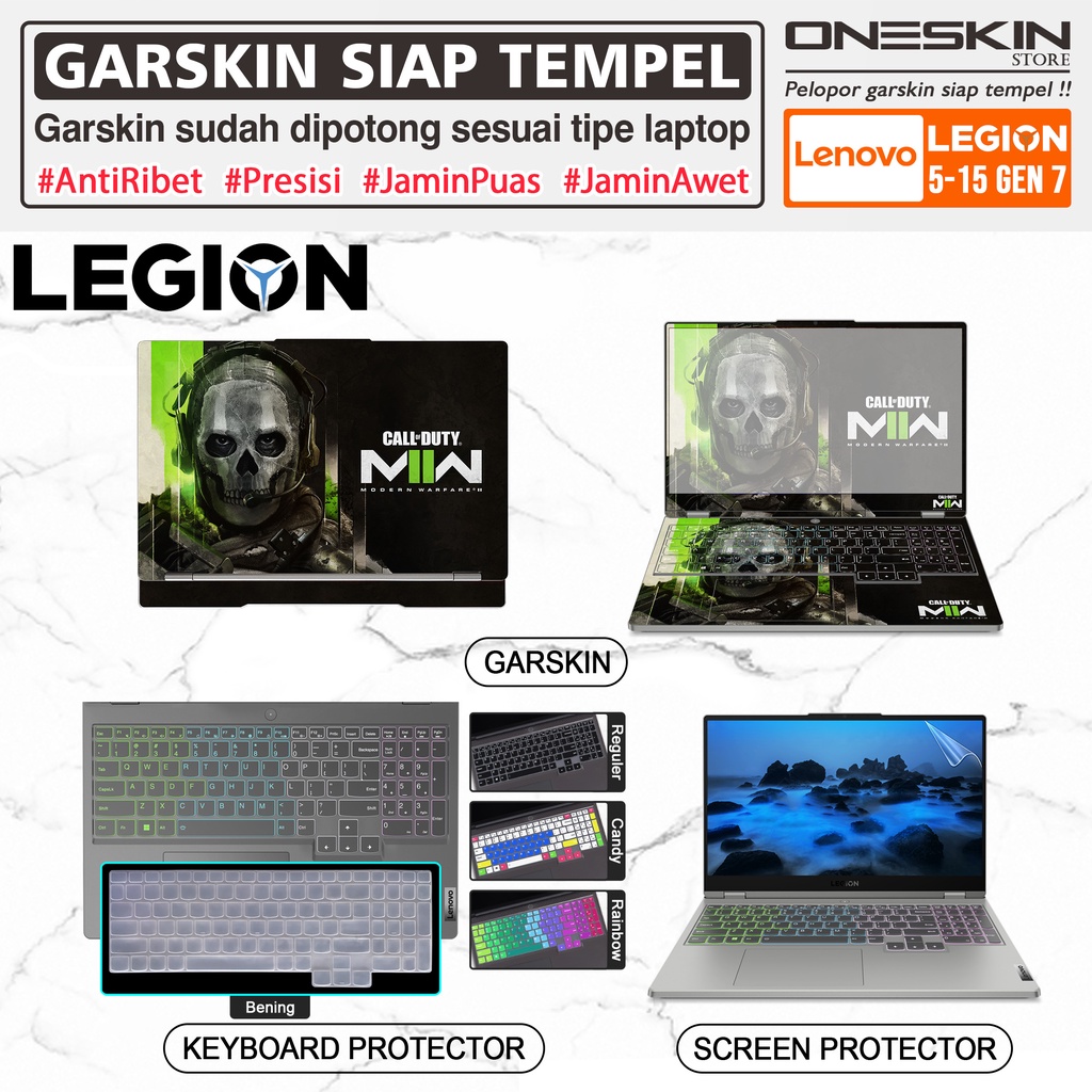 Garskin Sticker Laptop Pelindung Screen Keyboard Protector Lenovo Legion 5 5i-15 15ARH7 15ARH7H 15IAH7 15IAH7H Gen 7 Gambar Full Body Silikon Glossy