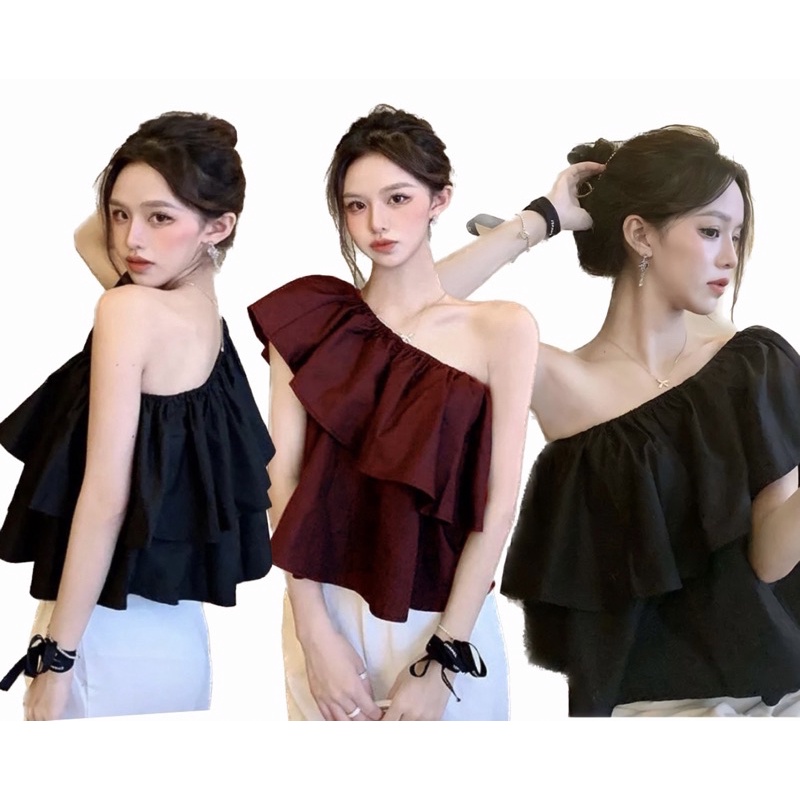 One shoulder ruffle top / clara one shoulder top / bigsize top ruffle