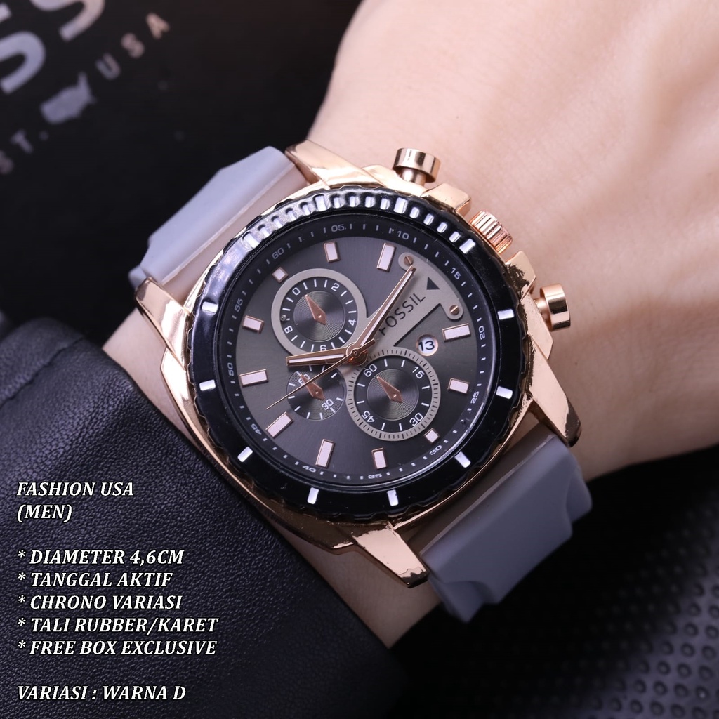 (FREE BOX) JAM TANGAN PRIA FASHION TALI RUBBER BODY BULAT STAINLEES TANGGAL AKTIF