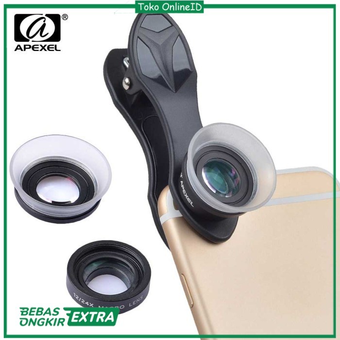 Converter Lensa Zoom Hp Super Makro Kit 12X/24X Apexel Lensa Kamera Smartphone