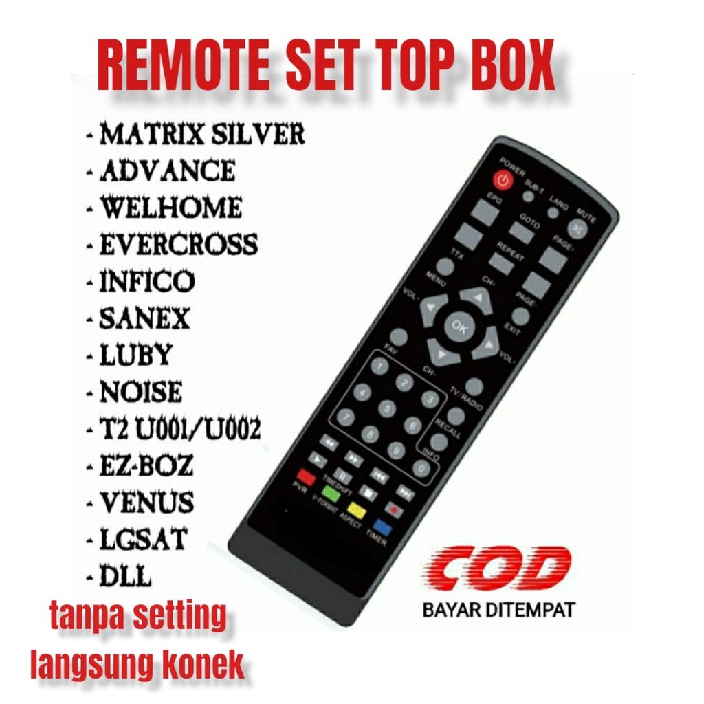 Hot Mega Sale Remot Remote STB Parabola Luby T2-01 TANPA SETTING / Remote Set Top Box Receiver Luby T2-02 / SET TOP BOX ADVANCE / PIOLINE / WELHOME / LUBY NEW DLL