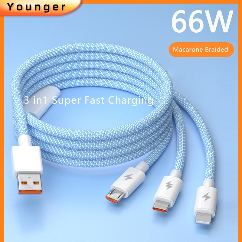 3in1 Kabel Data / Charger Micro USB / Tipe-C / 6A 66W Untuk Android