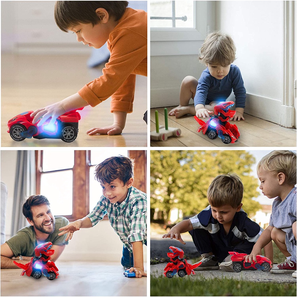 Mainan Mobil Transformasi Dinosaurus Dengan Lampu LED + Musik Untuk Anak Laki-Laki 3-6 Tahun