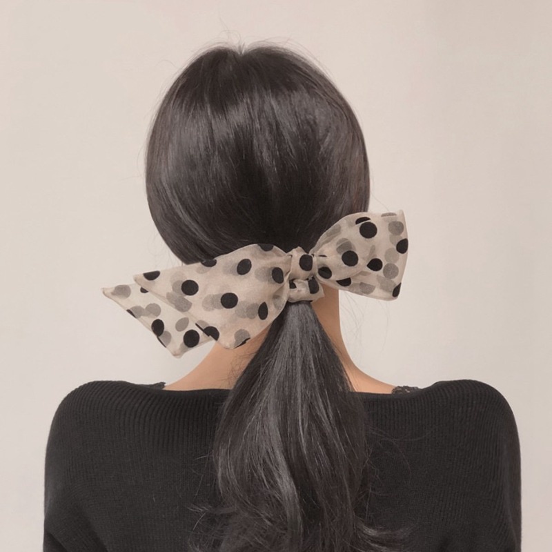 PITA RAMBUT MESH RIBBON MOTIF BUNGA HAIR TIE IKAT KARET RAMBUT FLOWER PATTERN RETRO ELEGAN KOREA AKSESORIS SCRUNCHIE