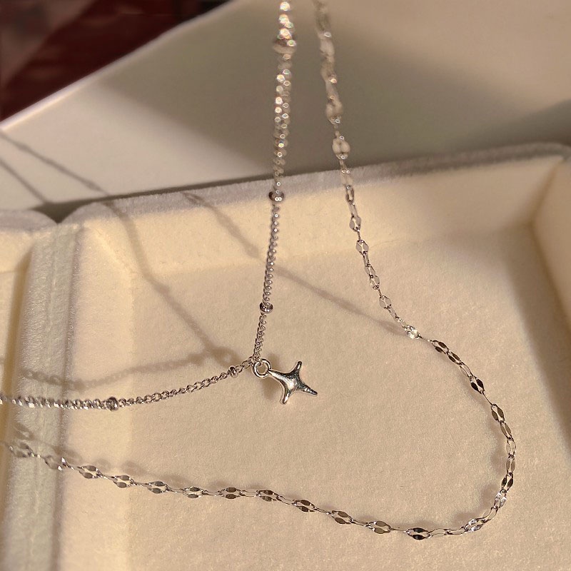 Kalung Rantai Multi Layer Warna Silver Dengan Liontin Bintang Untuk Wanita