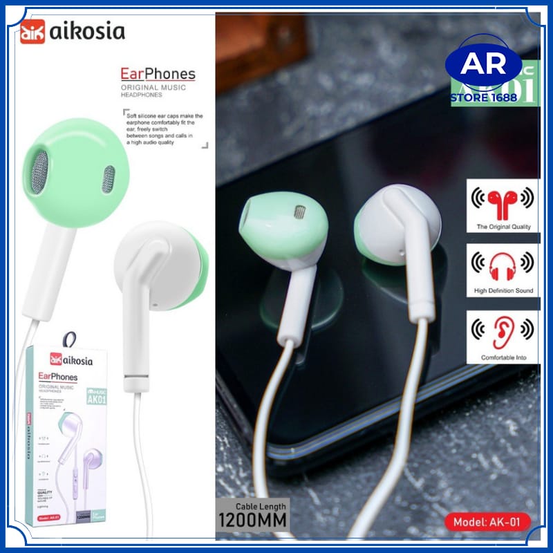 HEADSET HF AIKOSIA MODEL AK01 SUARA JERNIH DAN BASS HANDSFREE / EARPHONE/HENDSET-AR STORE1688