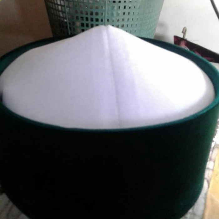 Peci/Songkok/Kopiah mesir bludru putih+hijau elegant size jumbo - 10