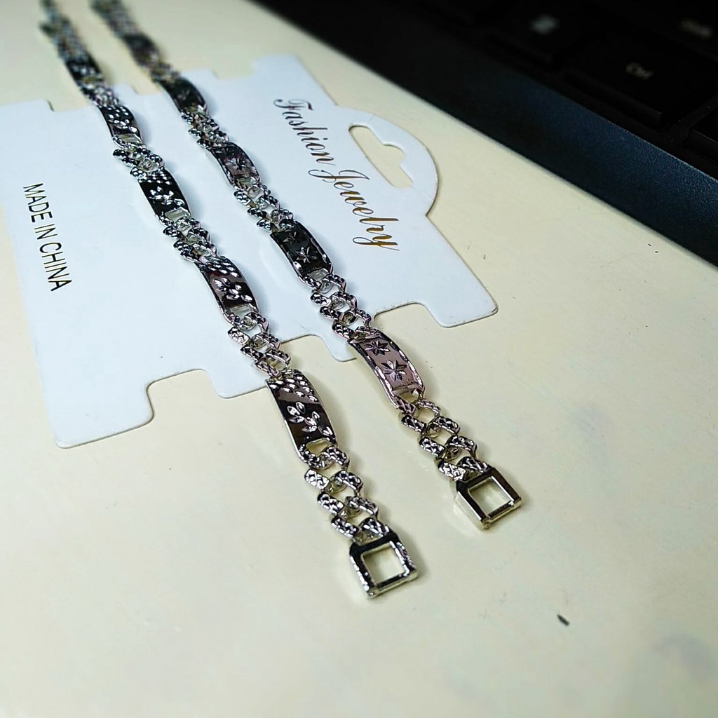 AV388 Grosir Gelang Tangan Rantai Plat Sambung Gelang Silver Dewasa