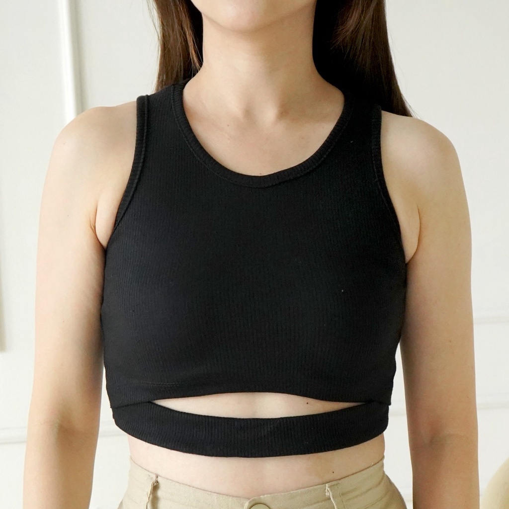 Korean Basic Crop Tank Top Wanita Baju Knit Basic Top 167