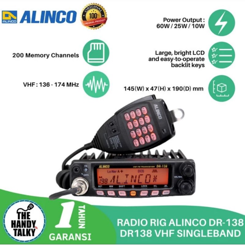 RADIO RIG ALINCO DR-138 DR138 VHF NEW ORIGINAL GARANSI RESMI POSTEL