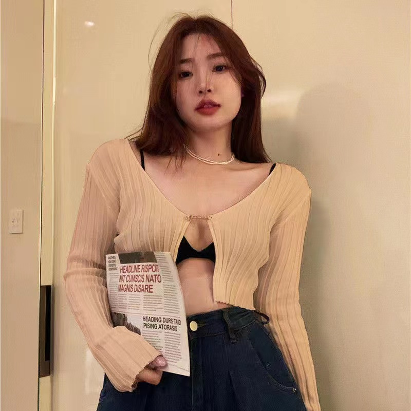 Cardigan Rajut Crop Top Sexy Wanita Korea Style