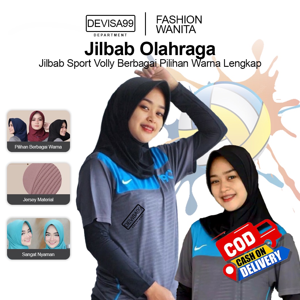 Jilbab Sport Volly Bahan Jersey / Hijab OlahRaga / Voli / Training / Hijab Instan / Warna Hitam Putih Milo Navy Army Maroon Abu Abu Lavender Silver