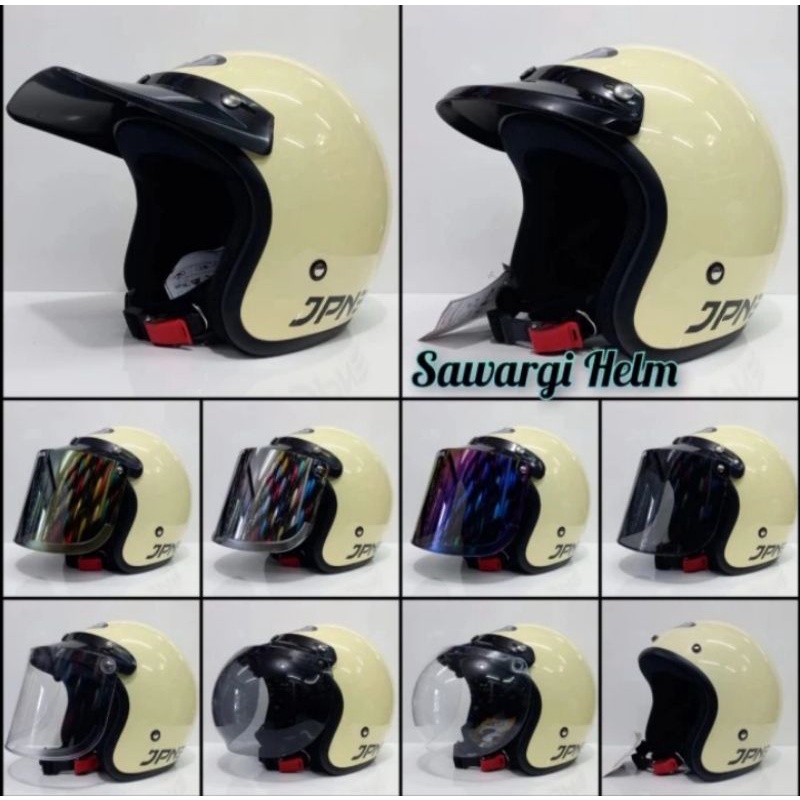 HELM JPN CREAM GLOSY KACA CEMBUNG/KACA DATAR