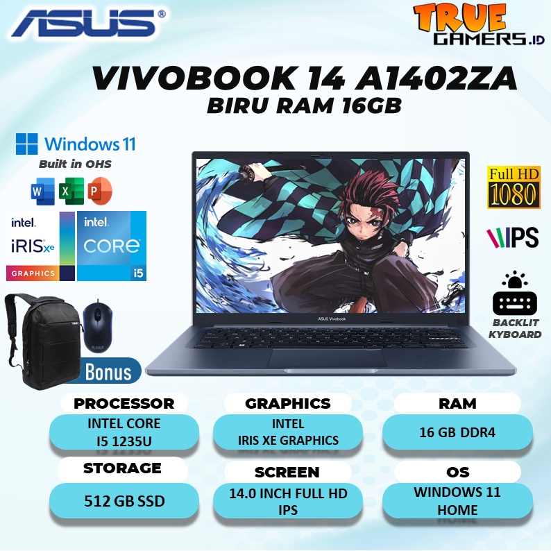 LAPTOP ASUS VIVOBOOK 14 A1402ZA I5 1235U 168GB 512SSD IRISXE W11+OHS 14.0FHD IPS