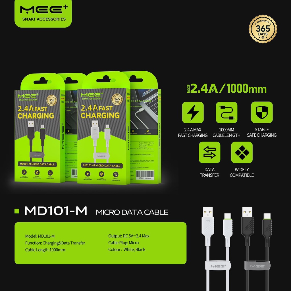 MEE+ Kabel Data MD-101-M Micro / MD101-C Type-C / MD101-L Lightning 1M 2.4A Fast Charging