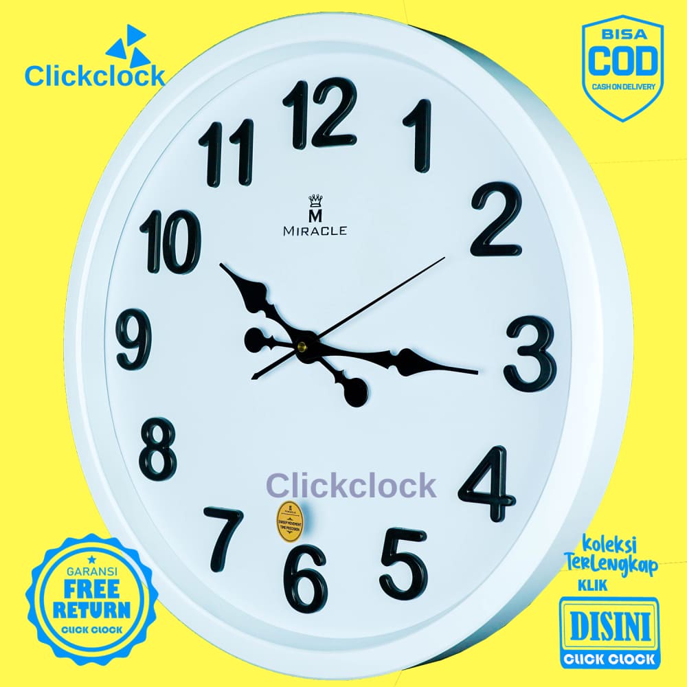 Jam Dinding Analog Minimalis Putih Miracle ME4545 Besar Hiasan Rumah Murah