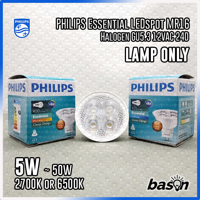 Philips Essential LED 5W MR16 24D 12V | HALOGEN LED | 2700K atau 6500K