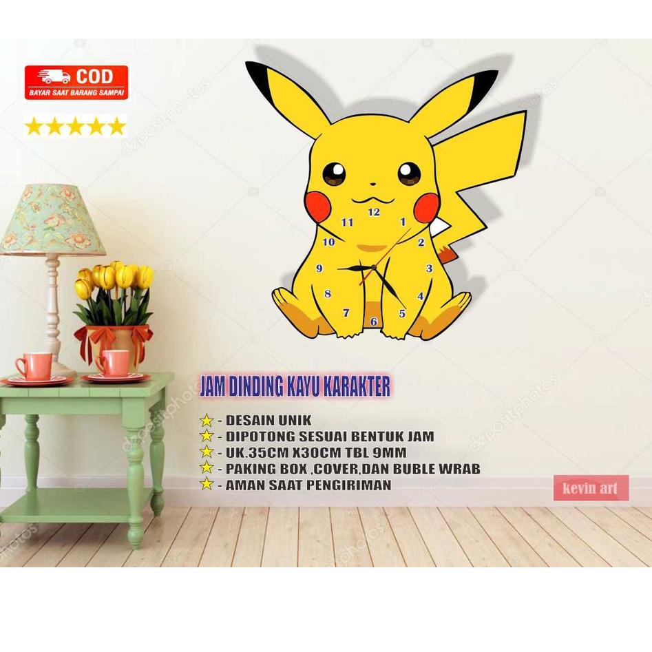 Jam Dinding Unik Minimalis Karakter Pokemon Pikachu Animasi Anak Lucu Keren Custom Besar 3d Dekorasi