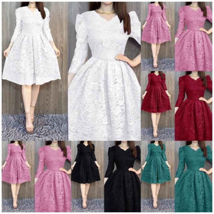 DRESS BROKAT PREMIUM MEWAH ELEGANT AGNES BRUKAT PESTA PUTIH GAUN NATAL CDVS4654S