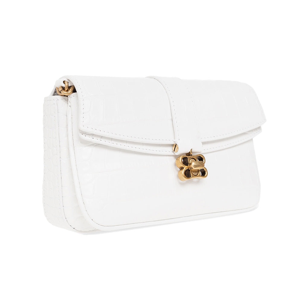 Blenciaga Lady Small Flap Bag Croco Embossed in White with Chain Strap