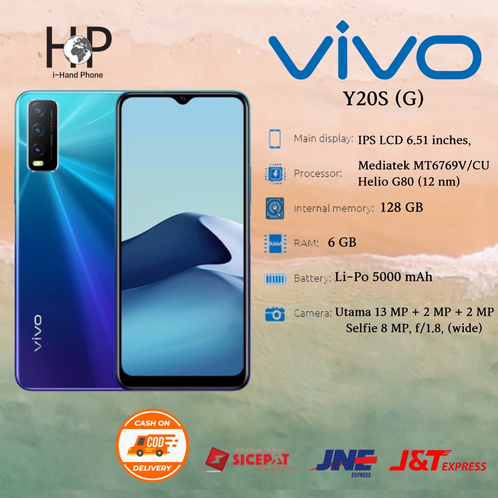 Jual HP ORI Vivo Y20s(G) RAM 6+128 GB 6.51 INCHI HD 5000 mAhN SIDIK