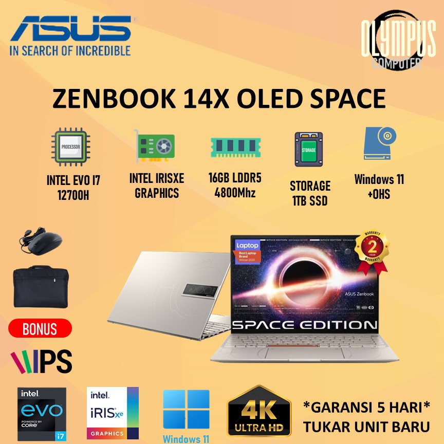 Laptop Asus Zenbook 14X Oled Evo I7 12700H 16GB 1TBSSD W11+OHS 4K UHD