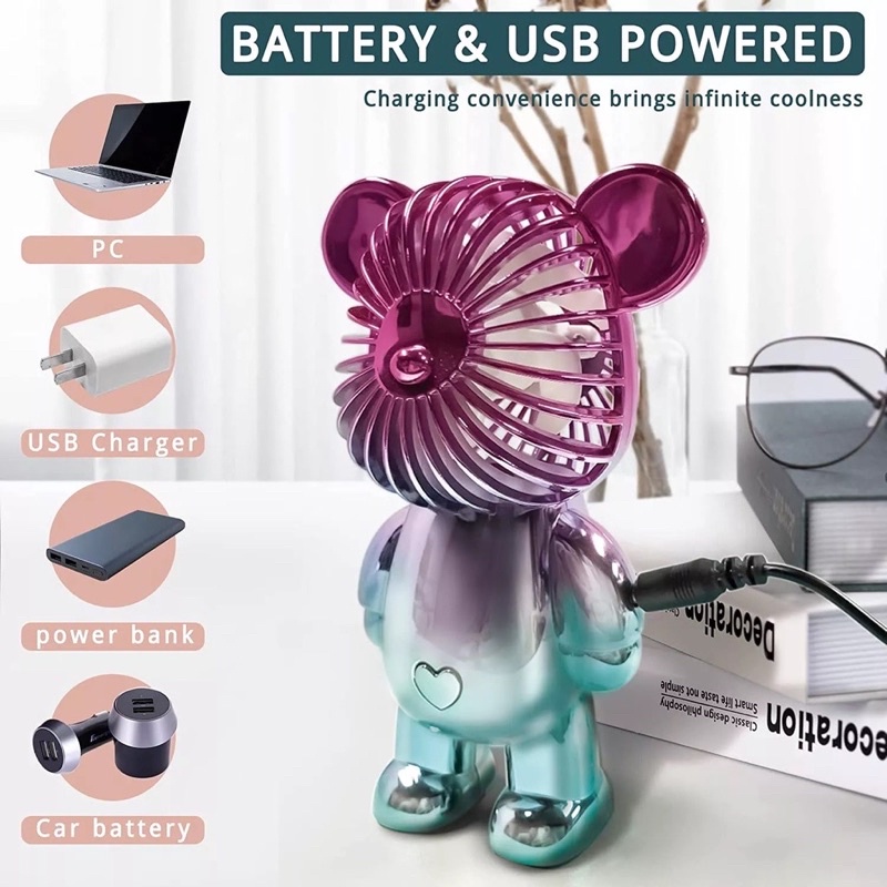 SX-117 Terbaru Kipas Angin Gradasi BEAR Viral Mini Portable USB Charge Kipas Angin Genggam Fan Speed Motif