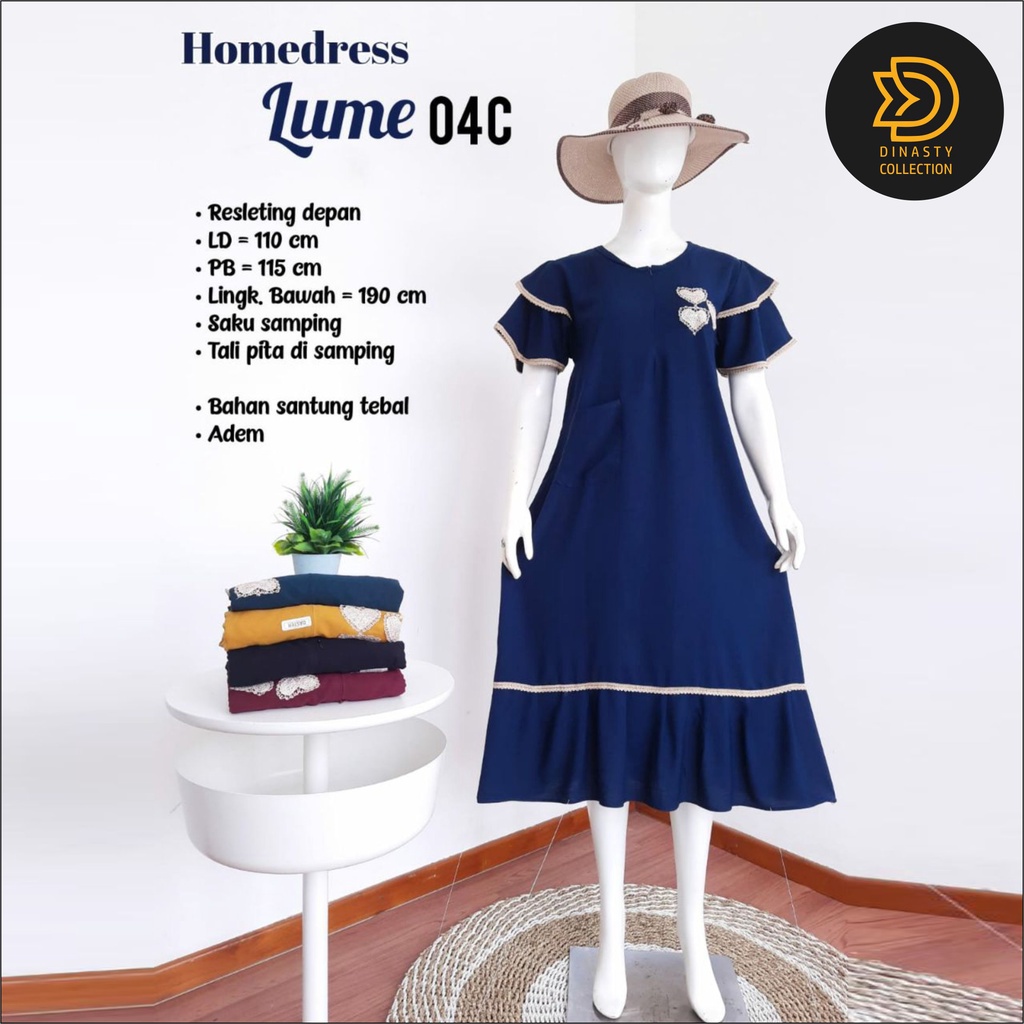 Daster motif polos panjang selutut renda renda di bahu