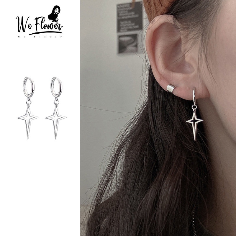 We Flower Anting Hoop s925 Silver Model Bunga Hollow Gaya Punk Untuk Pria Dan Wanita
