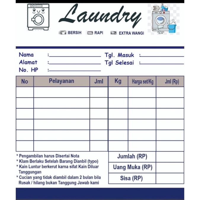

nota kontan mini laundy 1 ply UK 8x10.5 HVS