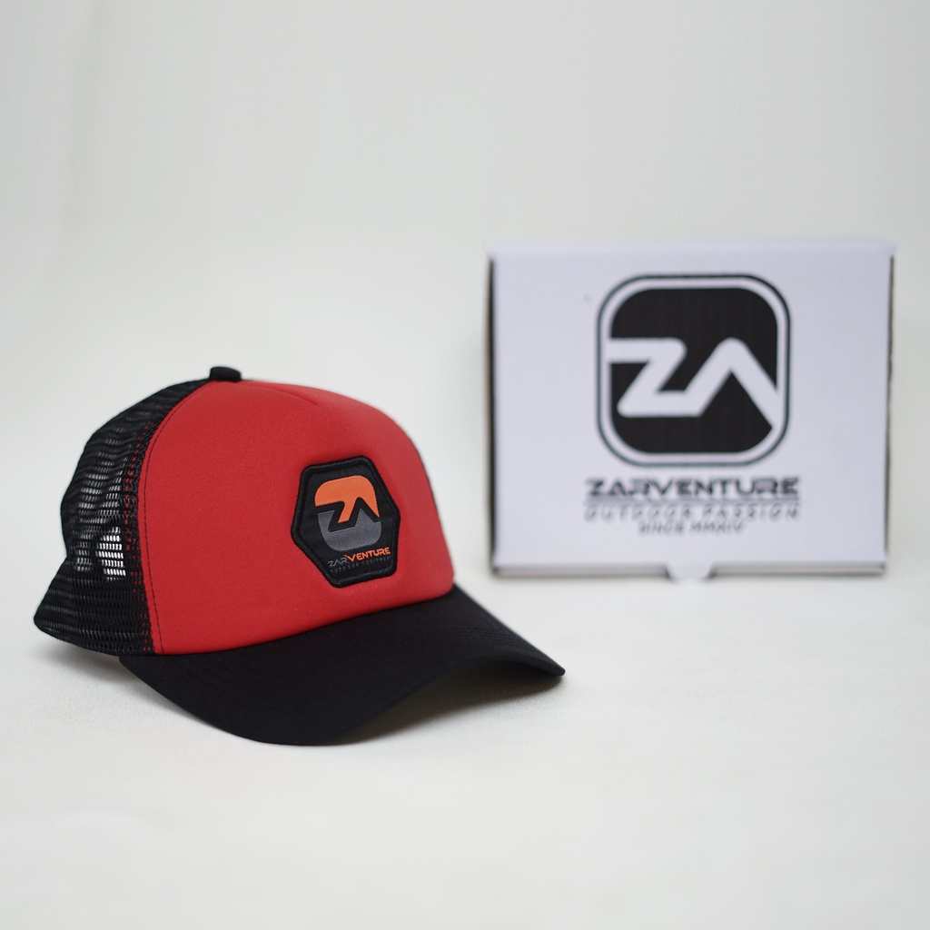 TOPI Trucker Jaring Busa Zarventure merah hitam 83