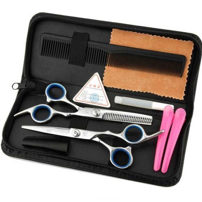Paket Lengkap Set Alat Cukur Gunting Rambut Salon Barber-Case Hitam