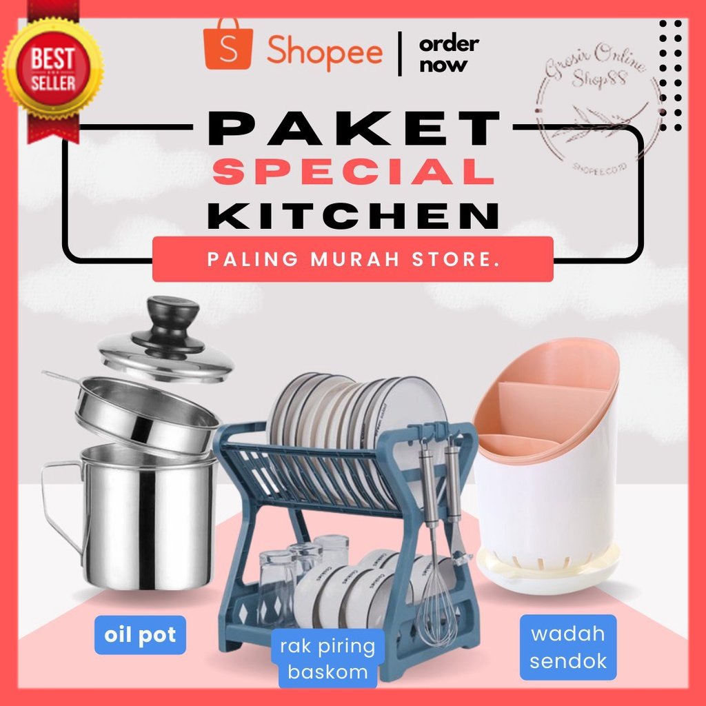 GOS- PAKET SPECIAL KITCHEN/ Rak Baskom Oilpot Tempat sendok