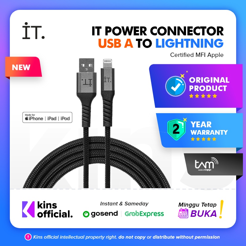 IT Power Connector USB A to Lightning Cable - Black