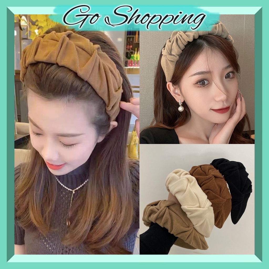 GO!BD977 Bando Bandana Korea Scrunchie Anti Patah Wanita Scrunchies Keriting Desain Lebar Simpul Silang