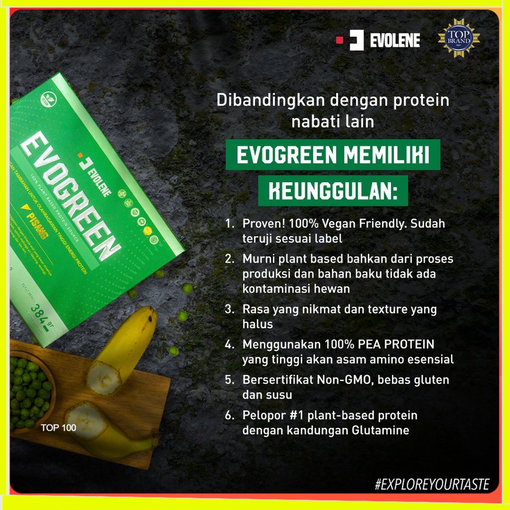 EVOLENE EVOGREEN 1 Box Isi 12 Sachet 384 Gram VEGAN PROTEIN Plant Based VEGETARIAN FREE LACTOSE LAKTOSA BPOM HALAL EVO GREEN EVOGREN EVOLINE EVOLEN EVOLINE EVOLEN PISANG COKLAT SURABAYA