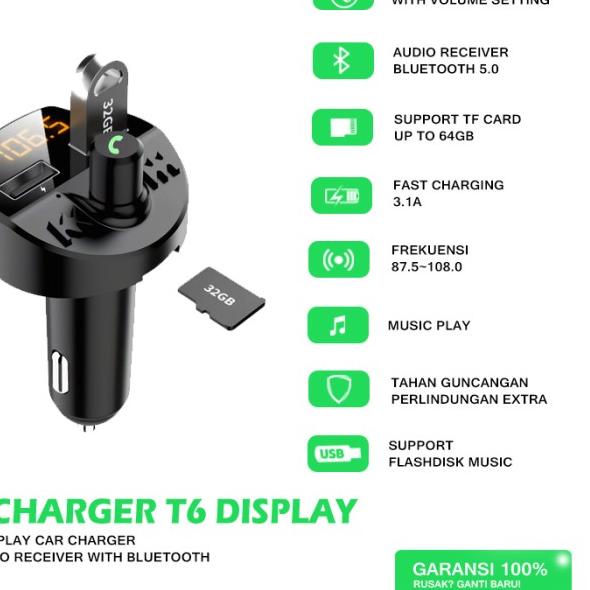 Car FM Modulator Car Charger Bluetooth Transmiter Audio Receiver W/USB - Hitam