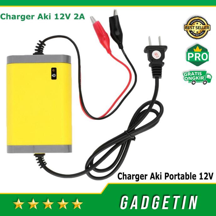 Charger Aki Portable 12V/2A Charger Aki Motor Charger Aki Mobil 12V/2A