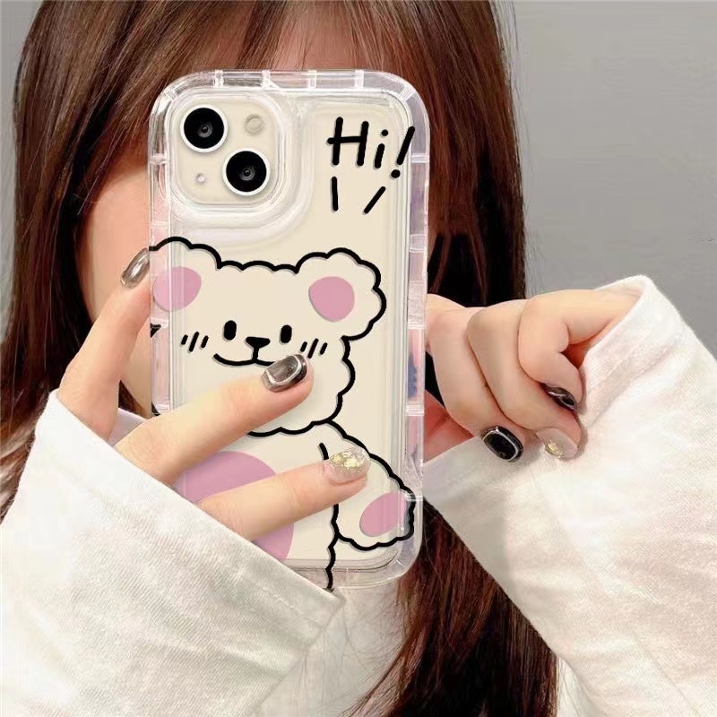 Soft Case TPU Transparan Motif Pink Bear Untuk IPhone 14 13 12 11 Pro XR X XS Max 8 7 6S Plus